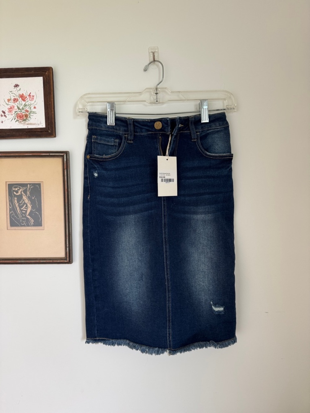 Nala Main Street Exchange Girls Dark Blue Denim Pencil Skirt distressed